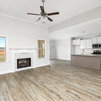 Medium family room with kitchen