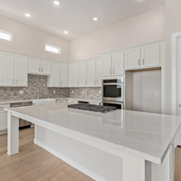Medium gourmet kitchen with double ovens