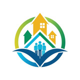 Large a minimalist logo design for a housing company featuring abstract shapes and typography elements generate a simple icon for a community initiative aimed at reducing homelessness free vector